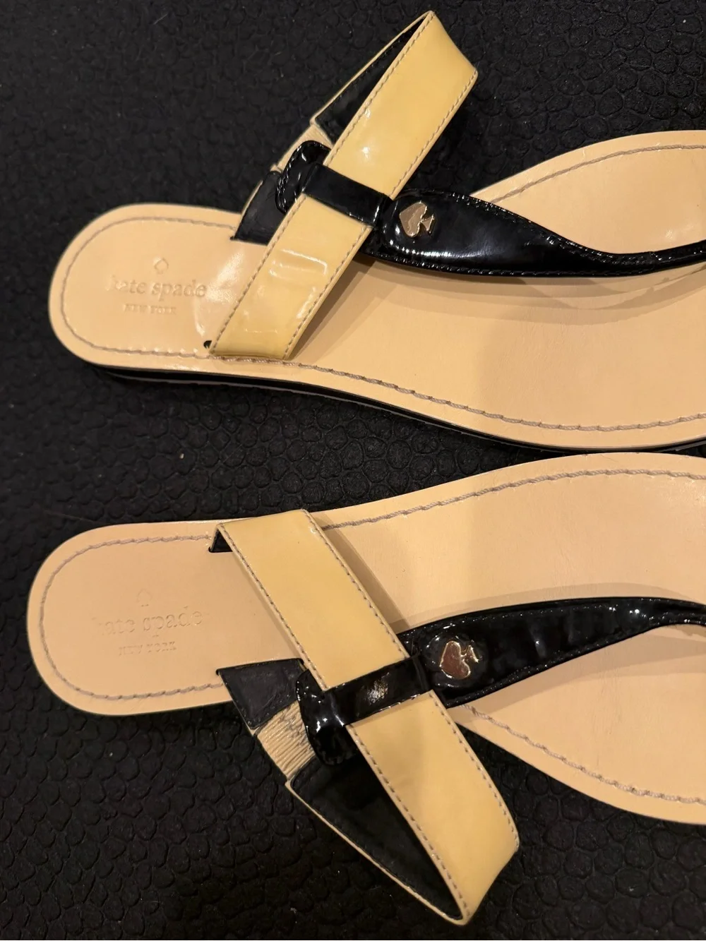 kate spade Yellow and Black Leather Slide Sandals